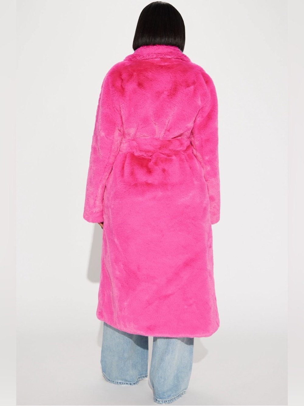 NWT Fashion Nova Plush Faux Fur Belted Coat in Hot Pink 3X - Picture 4 of 9